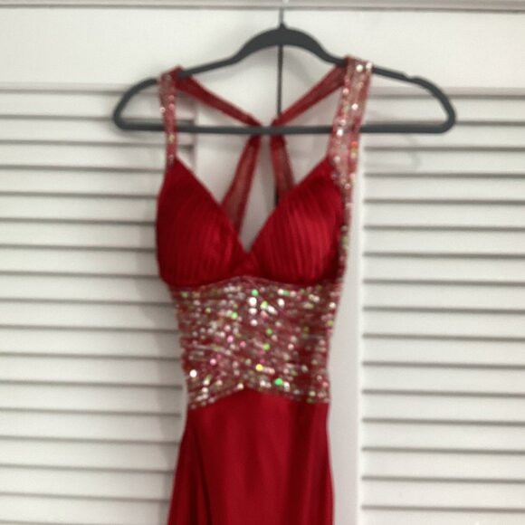 Jovani Red Sequin Embellished Satin 100% Silk Maxi Dress Gown Size 4 - Picture 8 of 16